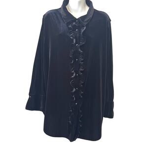 vintage black velvet ruffle neckline poets shirt long sleeve dark romantic goth